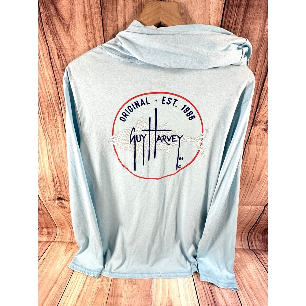 Guy Harvey Men Pullover Hoodie MEDIUM Turqoise‎ Blue Long Sleeve Lightweight MED